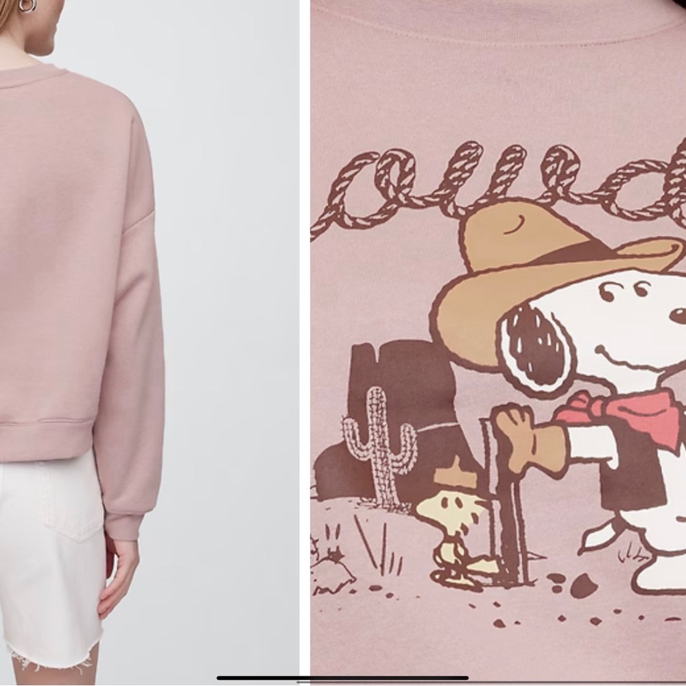 NWT Women’s GAP Factory Dusty Pink Snoopy Graphic Sweatshirt - Picture 4 of 8